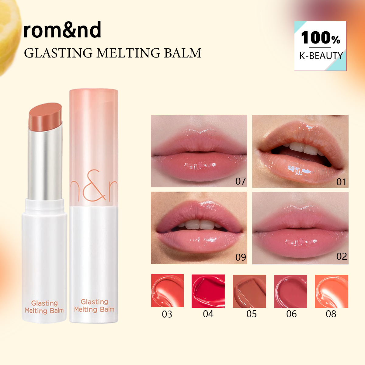 Lip Tint Korean - rom&nd GLASTING MELTING BALM (01-09), fini